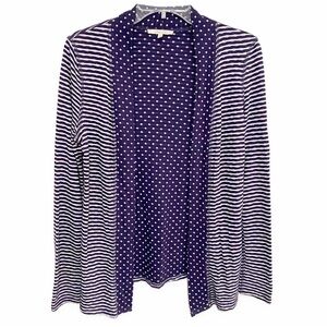 41 Hawthorn | Open Front Cardigan Stripes Polka Dots Navy Blue White Size Small